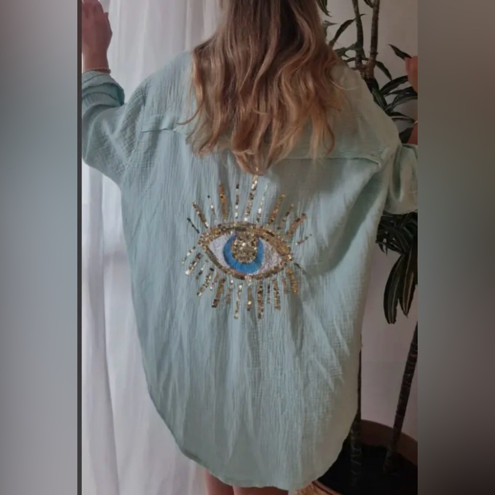 Evil Eye Cotton Gauze Tunic Blouse - Picture 5 of 6